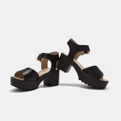 KOI footwear Black Ankle Strap Chunky Platform Cleated Sandals<Women'S Platform Sandals