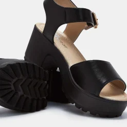 KOI footwear Black Ankle Strap Chunky Platform Cleated Sandals<Women'S Platform Sandals