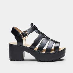 KOI footwear Black Chunky Platform Cleated Strappy Sandals<Women'S Strappy Sandals