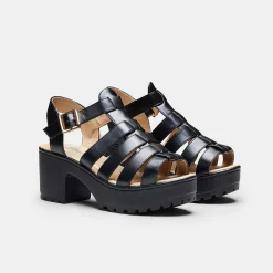 KOI footwear Black Chunky Platform Cleated Strappy Sandals<Women'S Strappy Sandals