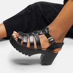 KOI footwear Black Chunky Platform Cleated Strappy Sandals<Women'S Strappy Sandals