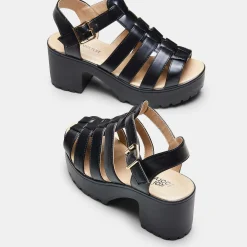 KOI footwear Black Chunky Platform Cleated Strappy Sandals<Women'S Strappy Sandals
