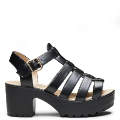 KOI footwear Black Chunky Platform Cleated Strappy Sandals<Women'S Strappy Sandals