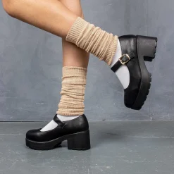 KOI footwear Black Chunky Platform Mary Jane Shoes<Women'S Heeled Mary Janes