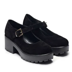 KOI footwear Black Chunky Platform Mary Jane Shoes<Women'S Suede Mary Janes