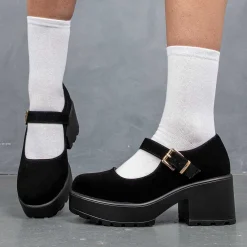 KOI footwear Black Chunky Platform Mary Jane Shoes<Women'S Suede Mary Janes