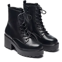 KOI footwear Black Leather Chunky Platform Military Boots In Size 10<Women'S Heeled Boots
