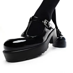 KOI footwear Black Patent Chunky Platform Mary Jane Shoes<Women'S Black Mary Janes