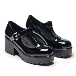 KOI footwear Black Patent Chunky Platform Mary Jane Shoes<Women'S Black Mary Janes