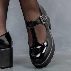 KOI footwear Black Patent Chunky Platform Mary Jane Shoes<Women'S Black Mary Janes