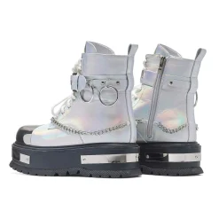 KOI footwear Borin Hardware Platform Boots - Silver Hologram<Women'S Ankle Boots