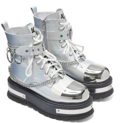KOI footwear Borin Hardware Platform Boots - Silver Hologram<Women'S Platform Boots