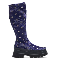 KOI footwear Celestial Dusk Trident Velvet Long Boots - Spellbound Purple | Koi<Women'S Platform Boots