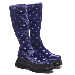 KOI footwear Celestial Dusk Trident Velvet Long Boots - Spellbound Purple | Koi<Women'S Platform Boots