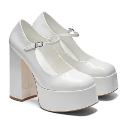 KOI footwear Darkbloom White Patent Platform Heels<Women'S Heeled Mary Janes