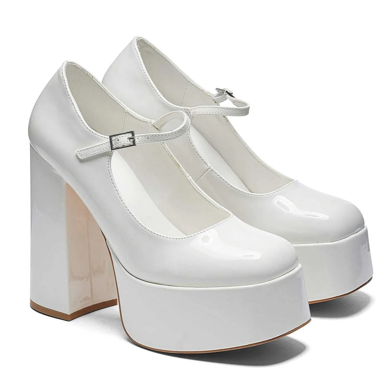 KOI footwear Darkbloom White Patent Platform Heels<Women'S Heeled Mary Janes