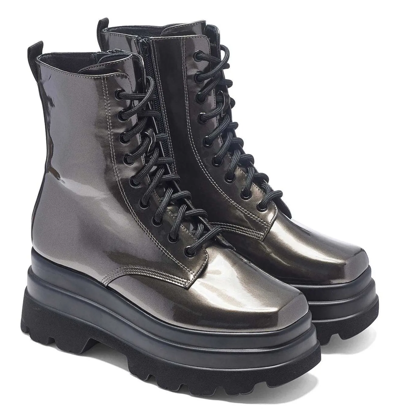 KOI footwear Deathwatch Trident Platform Boots - Static Grey<Women'S Platform Boots