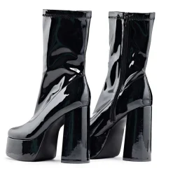 KOI footwear Delano Men'S Black Patent Platform Heeled Boots<Men'S Heeled Boots