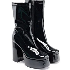 KOI footwear Delano Men'S Black Patent Platform Heeled Boots<Men'S Black Boots