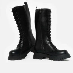 KOI footwear Deltora Black Lace Up Long Boots<Women'S Platform Boots