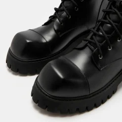 KOI footwear Gimli Men'S Black Square Toe Lace Up Boots<Men'S Biker Boots