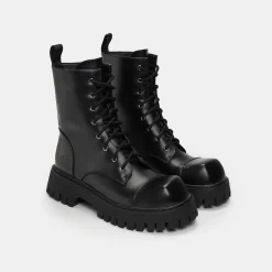 KOI footwear Gimli Men'S Black Square Toe Lace Up Boots<Men'S The Platform Boot