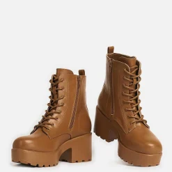 KOI footwear Gin Burnt Orange Platform Military Boots<Women'S Heeled Boots