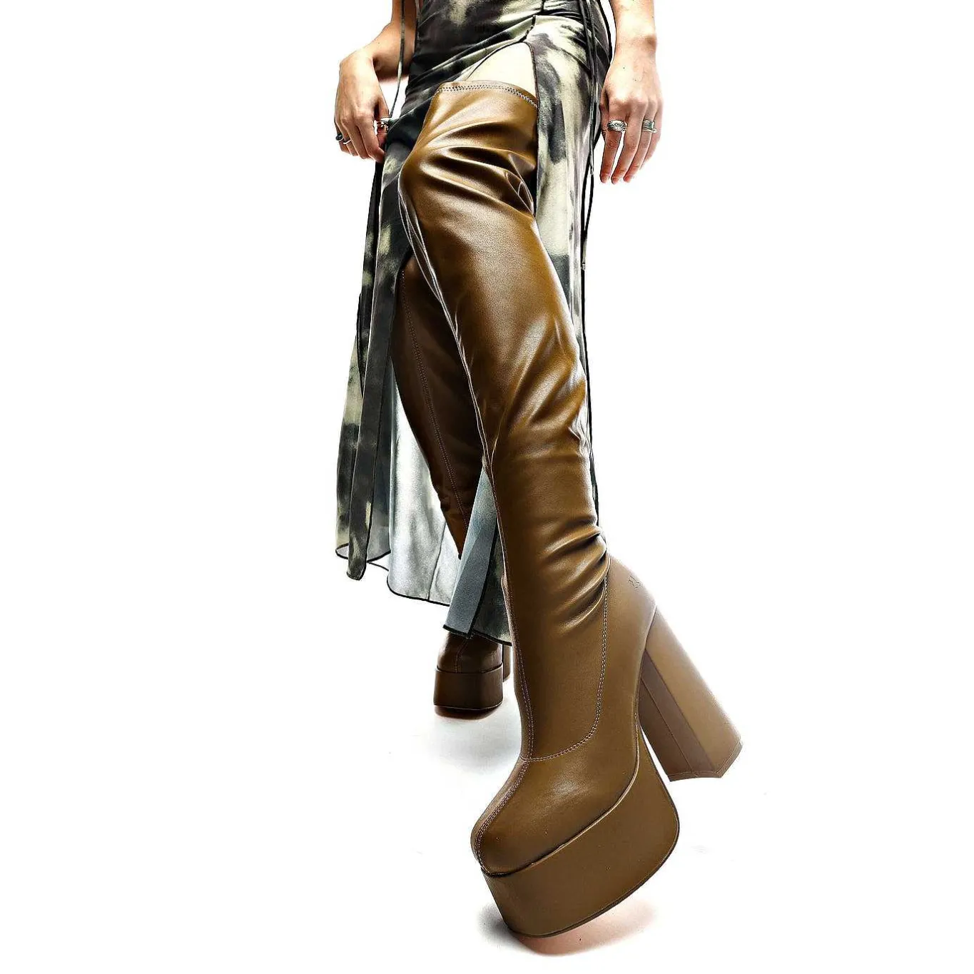 KOI footwear The Redemption Stretch Thigh High Boots - Khaki<Women'S The Platform Boot