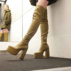 KOI footwear The Redemption Stretch Thigh High Boots - Khaki<Women'S Heeled Boots