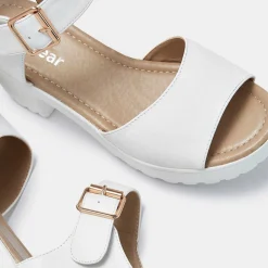 KOI footwear White Ankle Strap Chunky Platform Cleated Sandals<Women'S Platform Heels
