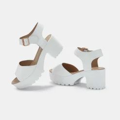 KOI footwear White Ankle Strap Chunky Platform Cleated Sandals<Women'S Platform Heels