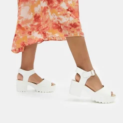 KOI footwear White Ankle Strap Chunky Platform Cleated Sandals<Women'S Platform Heels