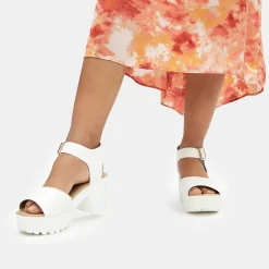 KOI footwear White Ankle Strap Chunky Platform Cleated Sandals<Women'S Platform Heels