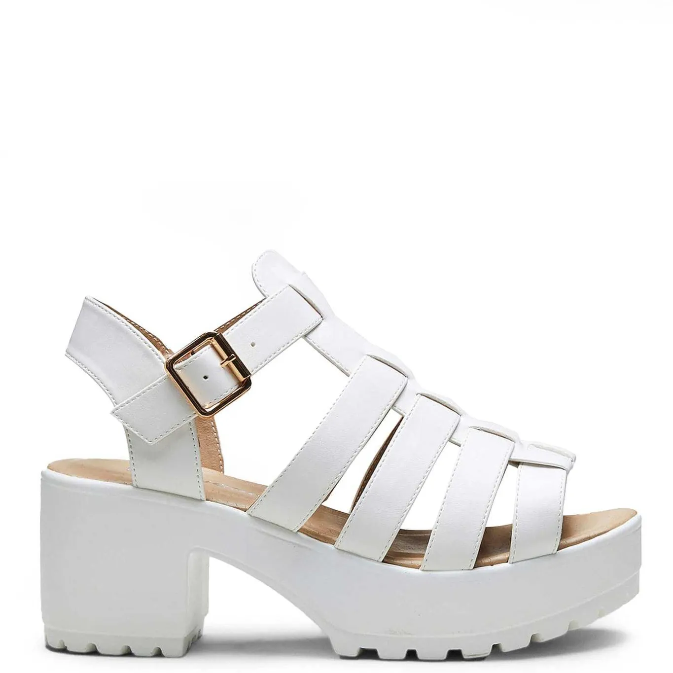 KOI footwear White Chunky Platform Cleated Strappy Sandals<Women'S Platform Heels