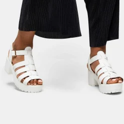KOI footwear White Chunky Platform Cleated Strappy Sandals<Women'S Platform Heels