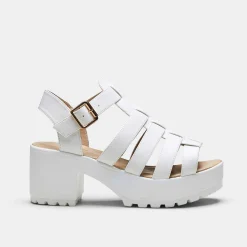 KOI footwear White Chunky Platform Cleated Strappy Sandals<Women'S Platform Heels