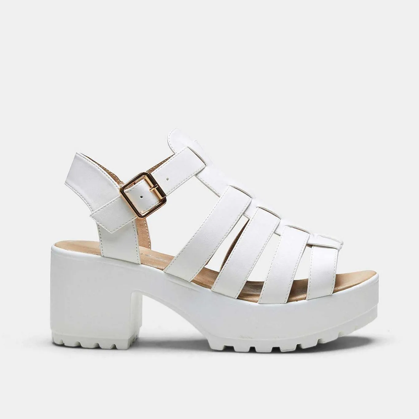 KOI footwear White Chunky Platform Cleated Strappy Sandals<Women'S Platform Heels