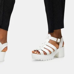 KOI footwear White Chunky Platform Cleated Strappy Sandals<Women'S Platform Heels