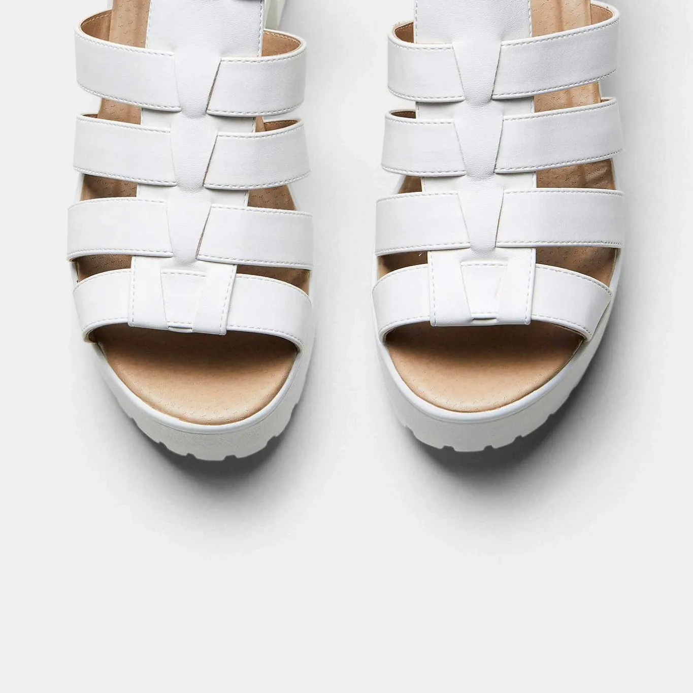 KOI footwear White Chunky Platform Cleated Strappy Sandals<Women'S Platform Heels