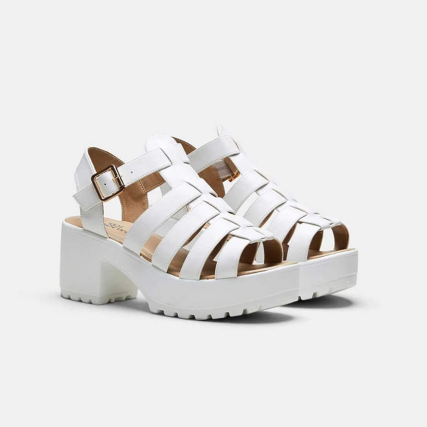 KOI footwear White Chunky Platform Cleated Strappy Sandals<Women'S Platform Heels